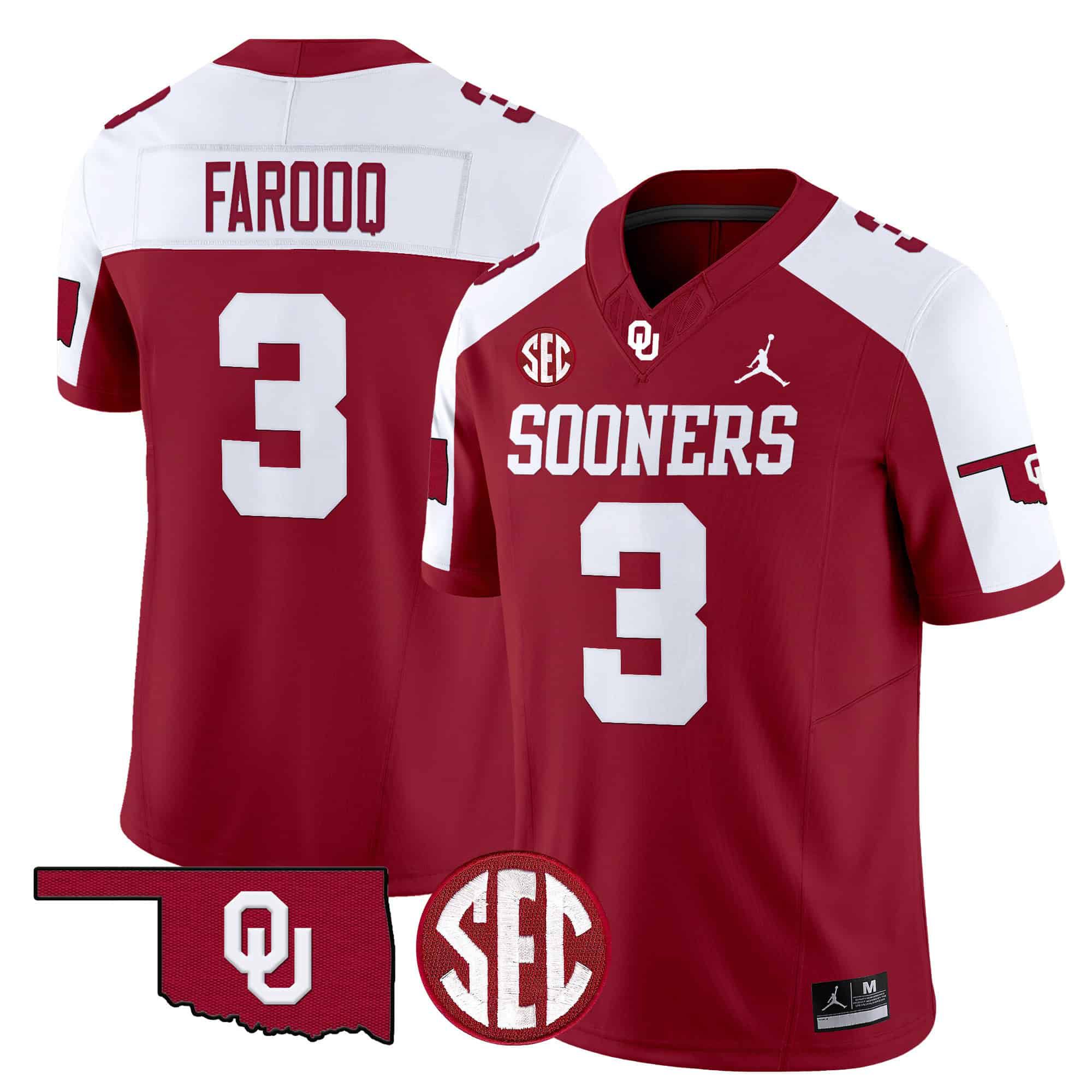 Men Oklahoma Sooners 3 Farooq Red 2024 Vapor Limited NCAA Jersey